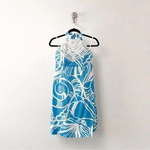 Lilly Pulitzer 100% Cotton Fall Winter Vacation Chic Seashells Halter Mini Dress